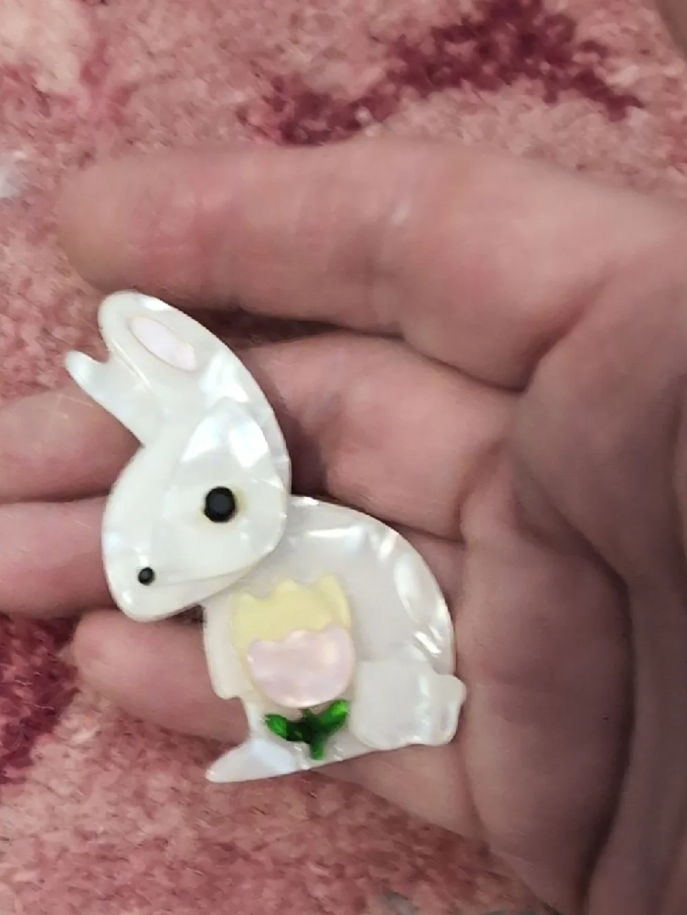 White Rabbit Decorative Pet Charm with Pink Flower